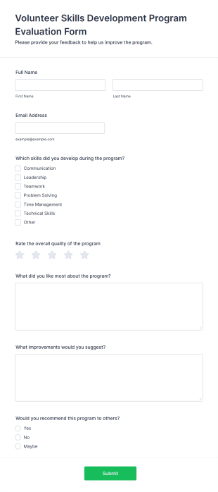 Volunteer Skills Development Program Evaluation Form Template