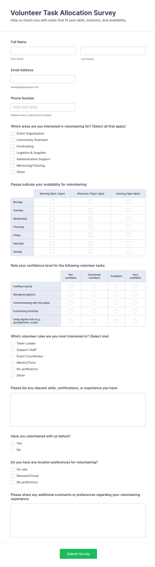 Volunteer Task Allocation Survey Form Template
