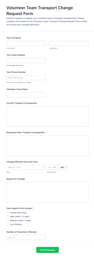 Volunteer Team Transport Change Request Form Template