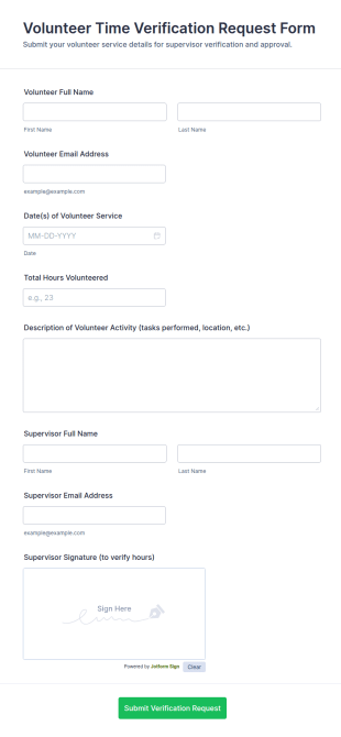 Volunteer Time Verification Request Form Template