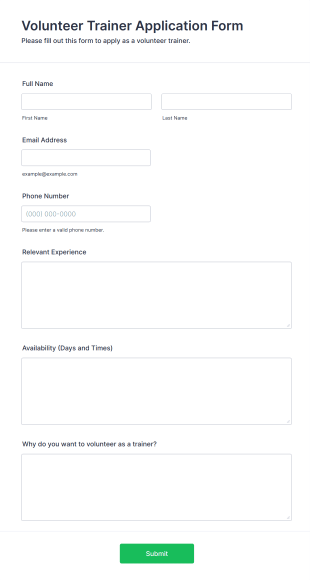 Volunteer Trainer Application Form Form Template
