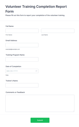 Volunteer Training Completion Report Form Form Template
