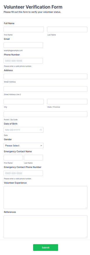 Volunteer Verification Form Template