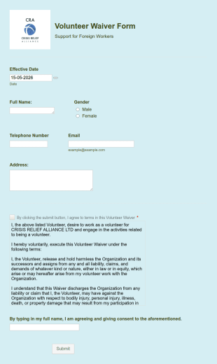 Volunteer Waiver Form Template