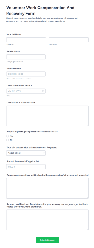 Volunteer Work Compensation And Recovery Form Template