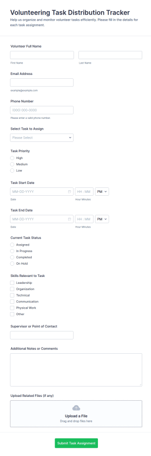 Volunteering Task Distribution Tracker Form Template