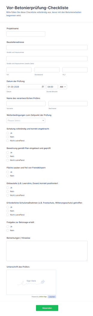 Vor Betonierprüfung Checkliste