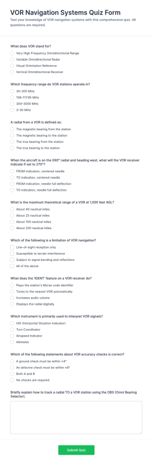 VOR Navigation Systems Quiz Form Template