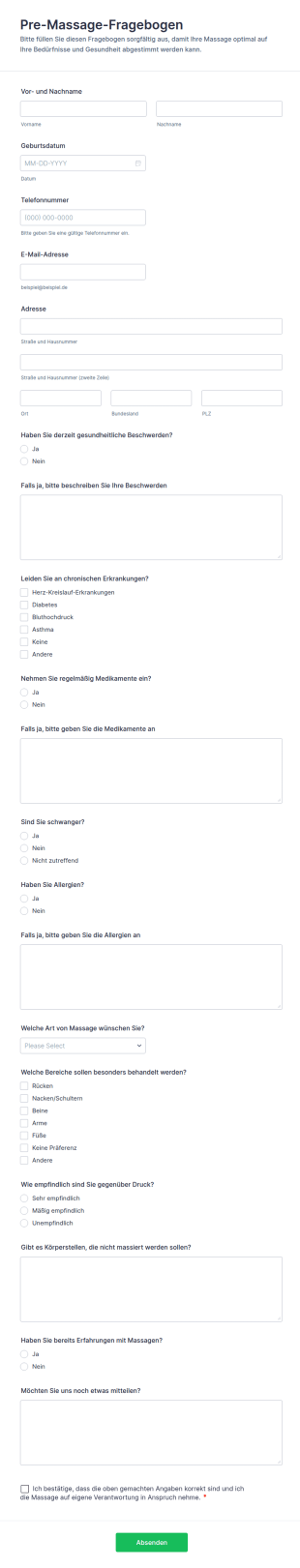 Vorab Beratungscheck Für Massagekunden Form