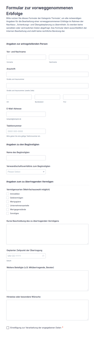 Vorausplanung Zur Vorzeitigen Erbfolge Form