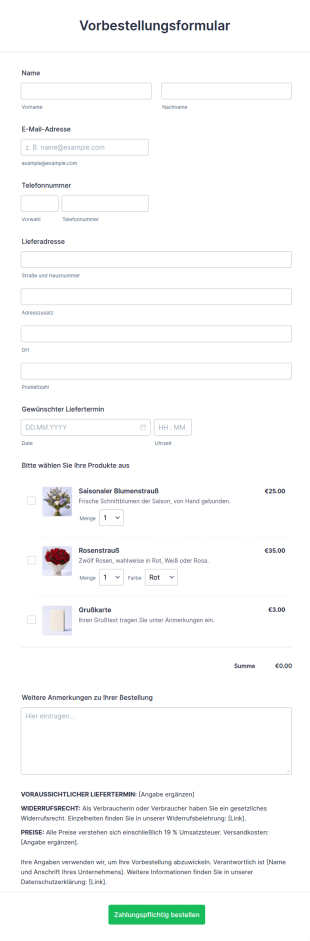 Vorbestellungsformular