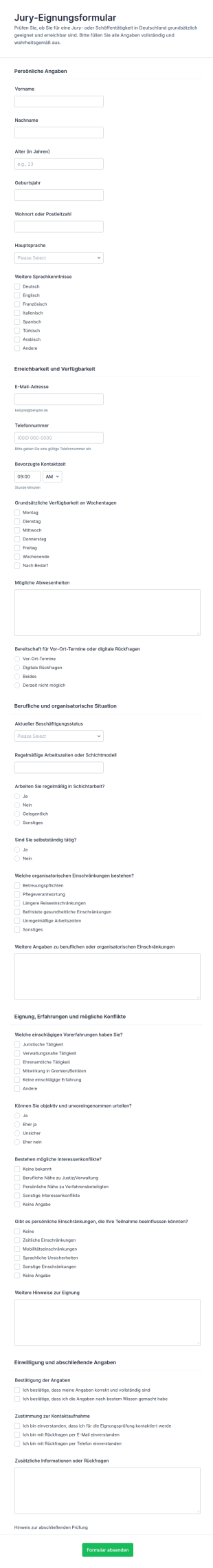 Voreinstufungsformular Für Jurymitglieder