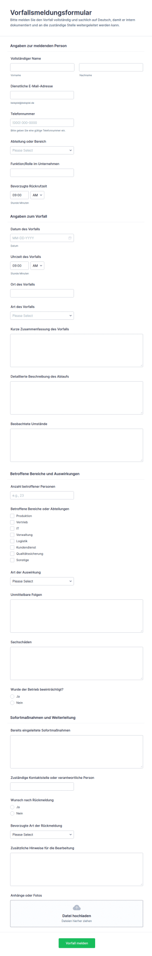 Vorfallsmeldung Formular
