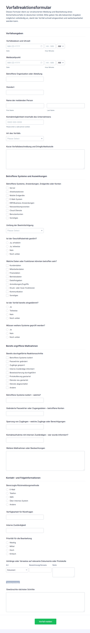 Vorfallreaktionsformular