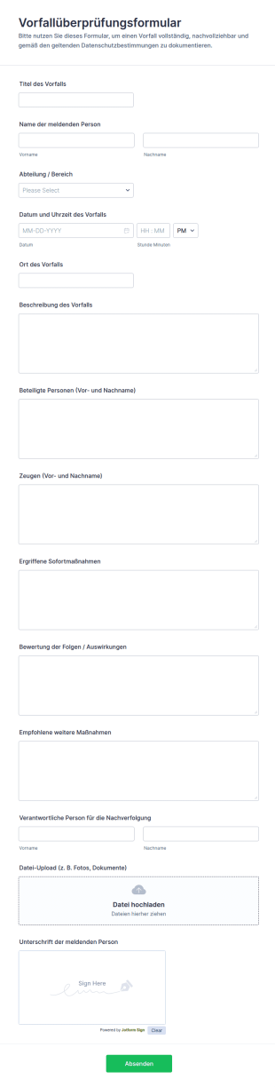 Vorfallüberprüfungsformular