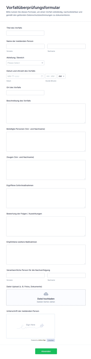 Vorfallüberprüfungsformular