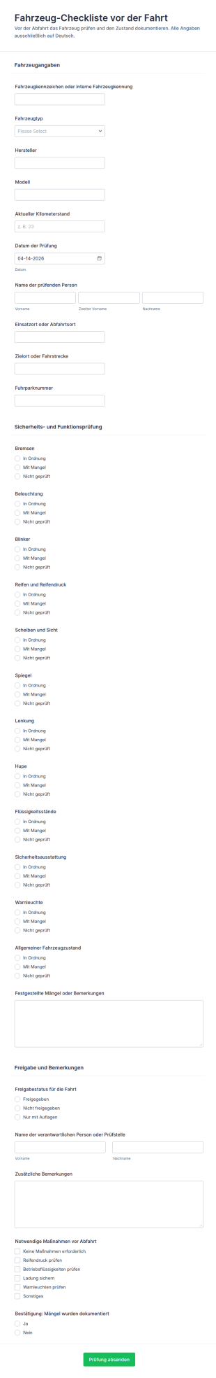 Vorgängige Inspektionsformular