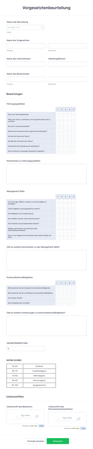 Vorgesetztenbeurteilung Form Template