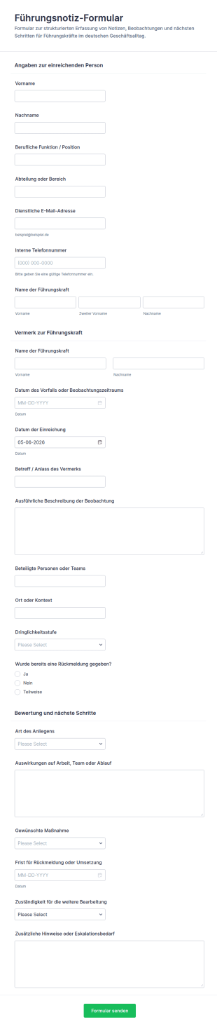 Vorgesetztennotiz Formular