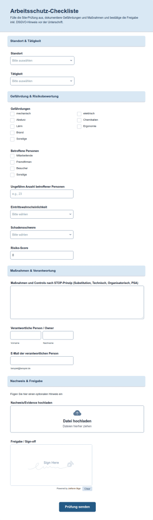 Vorlage Arbeitsschutz Checkliste