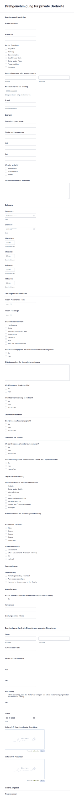 Vorlage Drehgenehmigung Für Private Drehorte