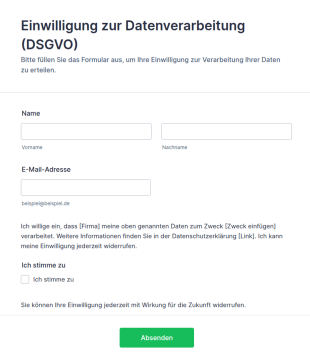 Vorlage Einwilligung Zur Datenverarbeitung (DSGVO)