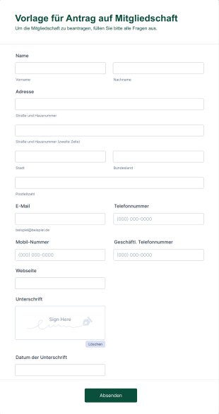 Vorlage Für Antrag Auf Mitgliedschaft