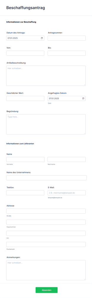 Vorlage Für Beschaffungsantrag Form Template