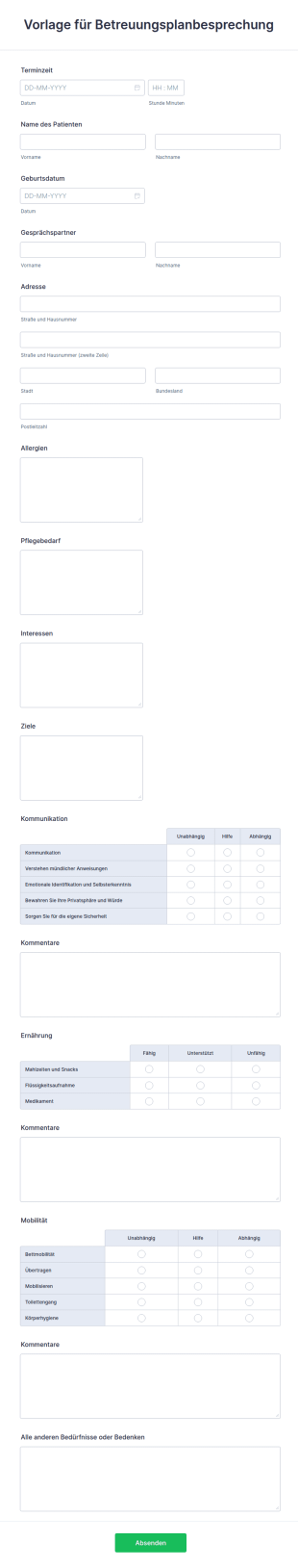 Vorlage Für Betreuungsplanbesprechung