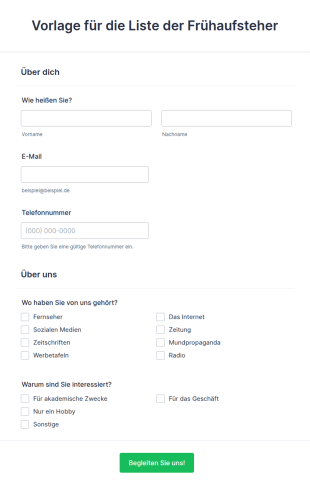 Vorlage Für Die Liste Der Frühaufsteher