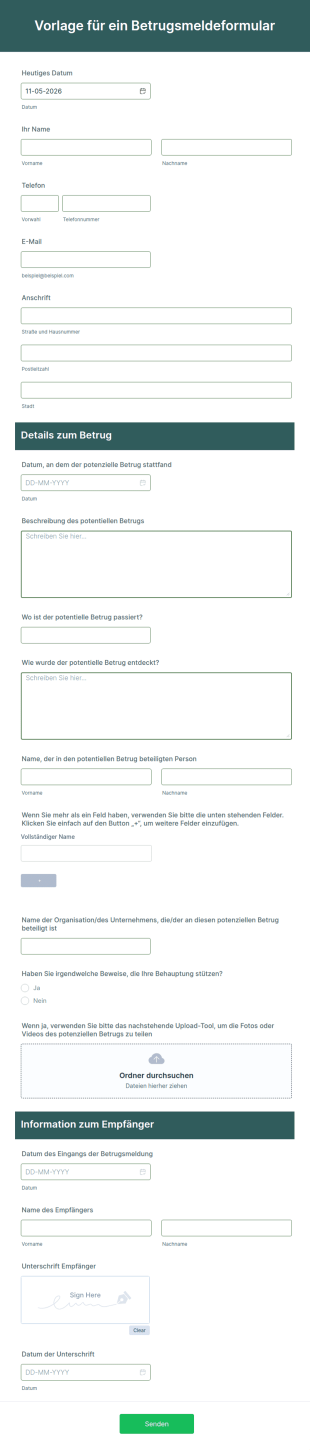 Vorlage Für Ein Betrugsmeldeformular