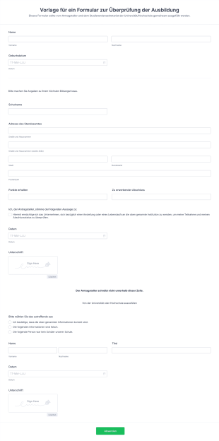 Vorlage Für Ein Formular Zur Überprüfung Der Ausbildung Form Template