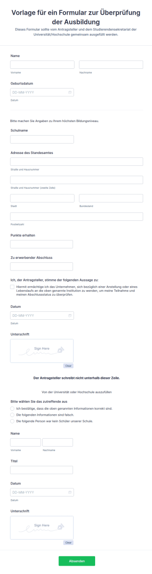 Vorlage Für Ein Formular Zur Überprüfung Der Ausbildung