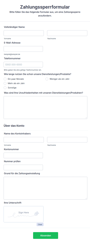 Zahlungssperrformular