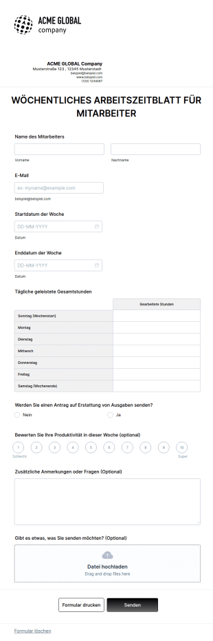 Vorlage Für Ein Zeiterfassungsformular Für Mitarbeiter