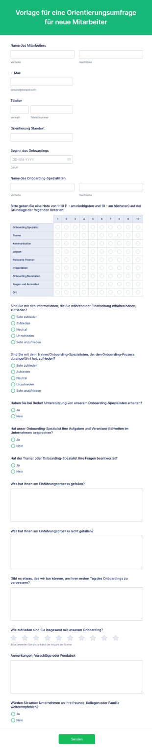 Vorlage Für Eine Orientierungsumfrage Für Neue Mitarbeiter