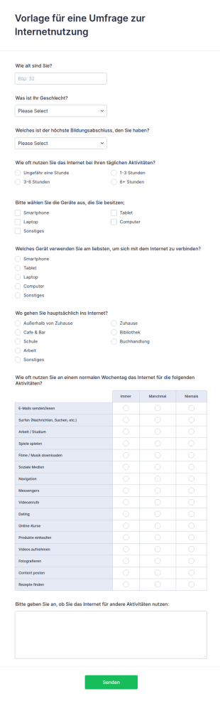 Vorlage Für Eine Umfrage Zur Internetnutzung