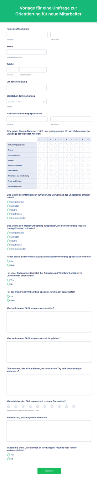 Vorlage Für Eine Umfrage Zur Orientierung Für Neue Mitarbeiter