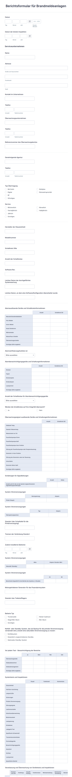 Vorlage Für Einen Berichtsformular Für Brandmeldeanlagen
