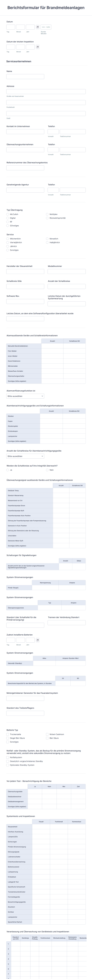 Vorlage Für Einen Berichtsformular Für Brandmeldeanlagen