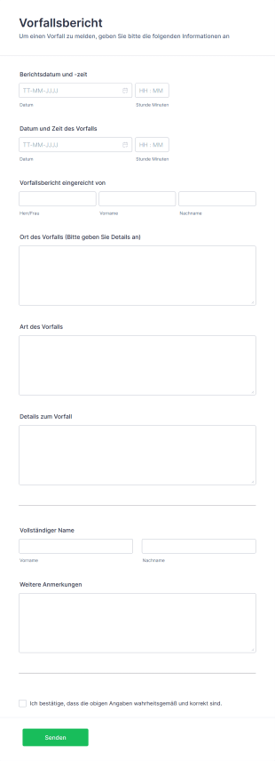 Vorlage Für Einen Vorfallsbericht Form Template