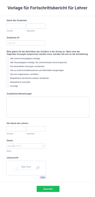 Vorlage Für Fortschrittsbericht Für Lehrer