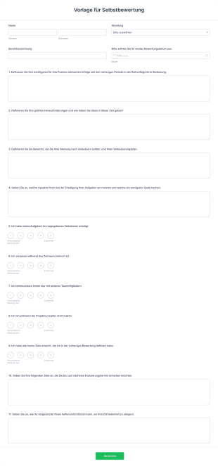 Vorlage Für Selbstbewertung Form Template