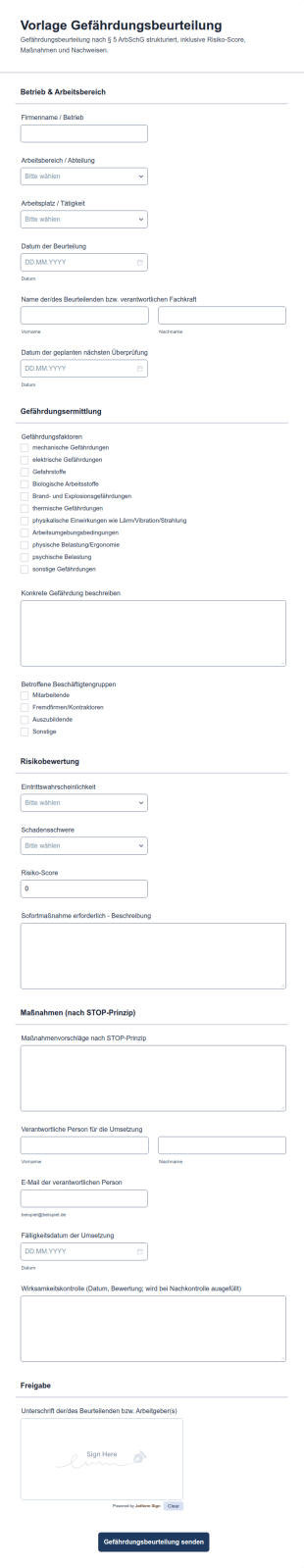 Vorlage Gefährdungsbeurteilung