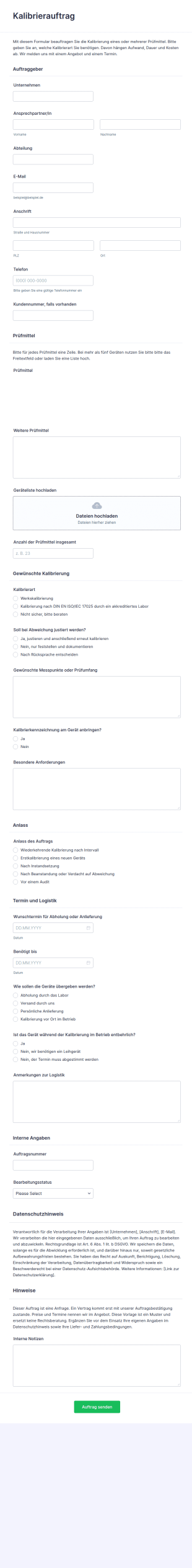Vorlage Kalibrierauftrag