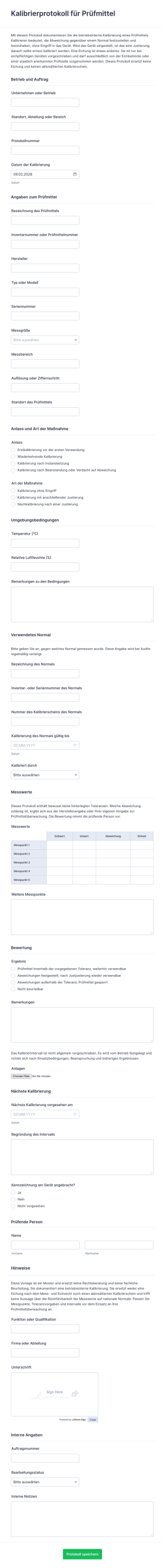 Vorlage Kalibrierprotokoll Für Prüfmittel