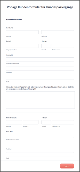 Vorlage Kundenformular Für Hundespaziergänge Form Template
