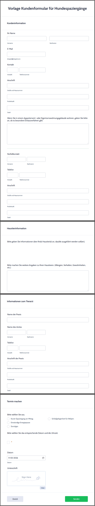 Vorlage Kundenformular Für Hundespaziergänge