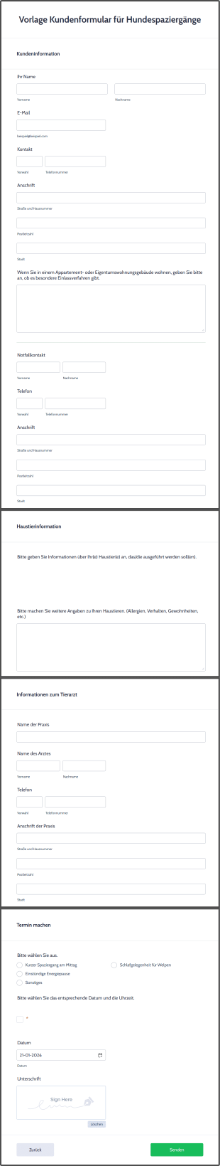 Vorlage Kundenformular Für Hundespaziergänge