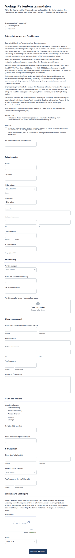 Vorlage Patientenstammdaten